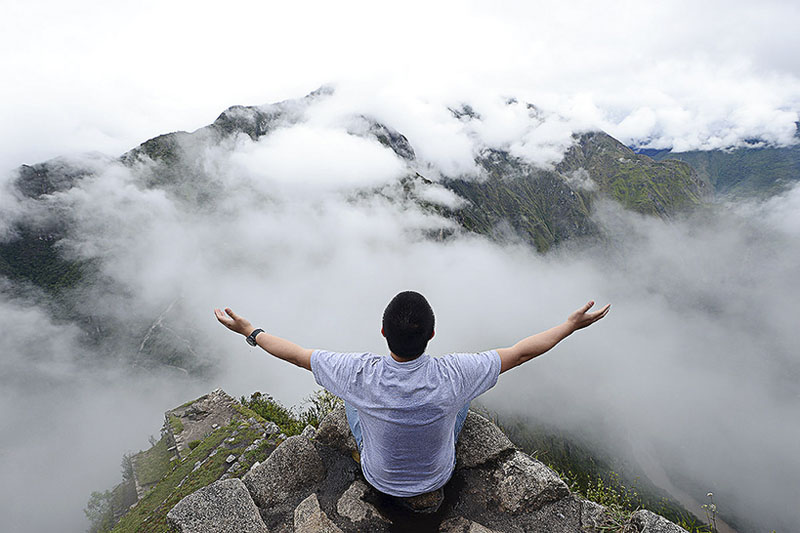 Top of the Huayna Picchu between the clouds