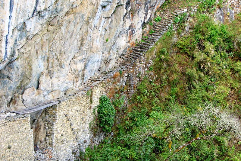 Panoramic view of the Inca Bridge in Machu Picchu