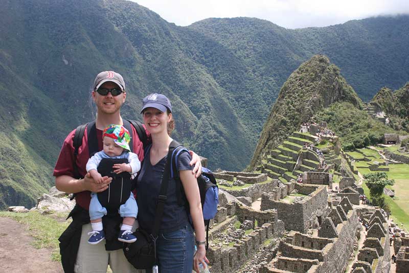 Couple with baby in Machu Picchu