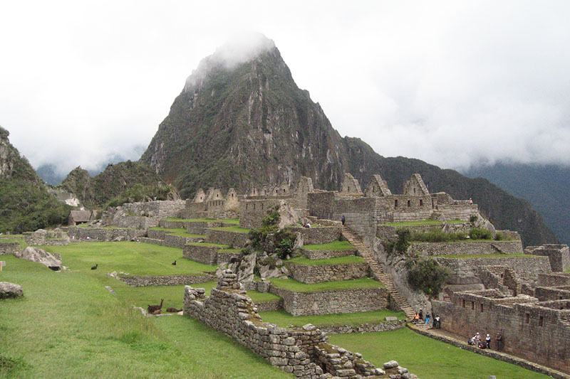 Cima de la montaña Huayna Picchu cubierta de niebla