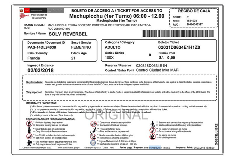 Boleto de ingreso a Machu Picchu Boleto de ingreso a Machu Picchu