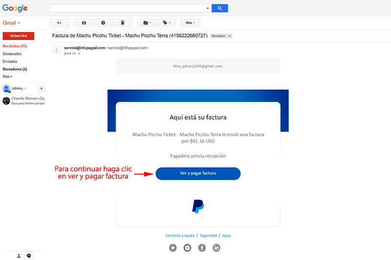 Factura PayPal Boleto Machu Picchu Factura PayPal Boleto Machu Picchu