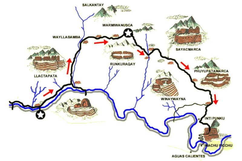 Map of the Inca Trail to Machu Picchu