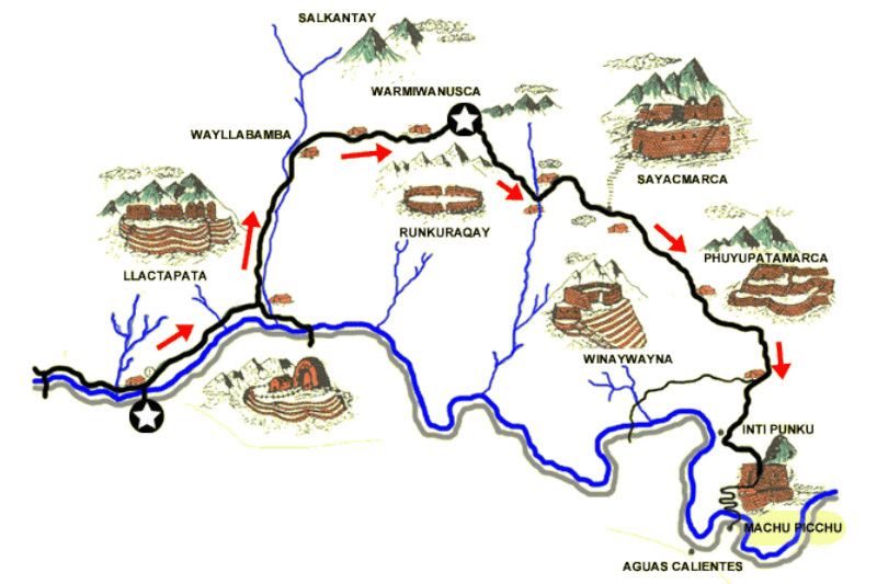 Mapa da Trilha Inca para Machu Picchu