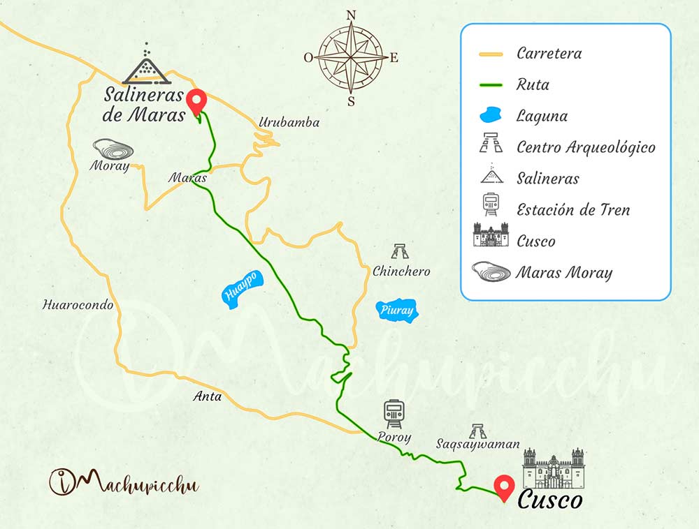 Mapa para llegar a las Salineras de Maras Mapa para llegar a las Salineras de Maras