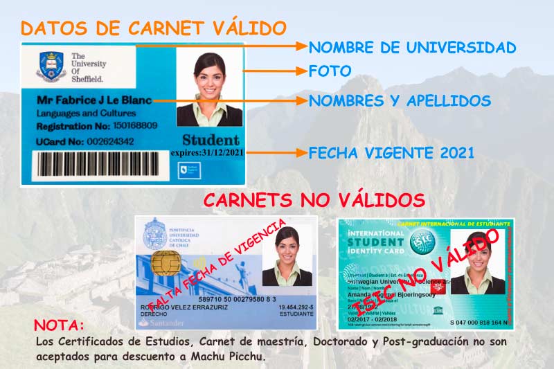 Carnet para reservar el boleto Machu Picchu con descuento para estudiante