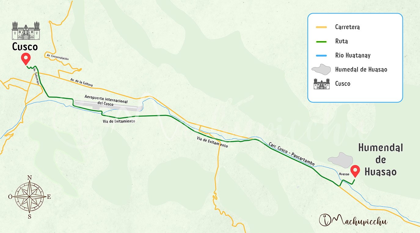 Mapa para llegar a los humedales de Huasao