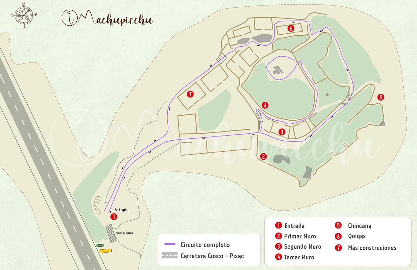 Mapa da rota do sítio arqueológico de Puca Pucára