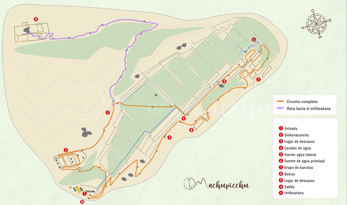 Mapa de recorrido sitio arqueológico de Tipón