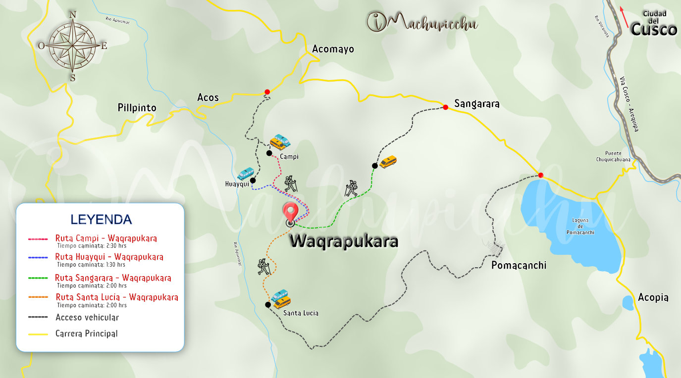 Mapa para llegar a Waqrapukara