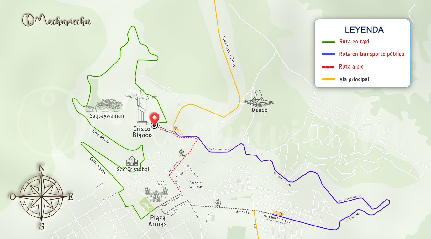 Mapa para llegar a Cristo Blanco - Cusco