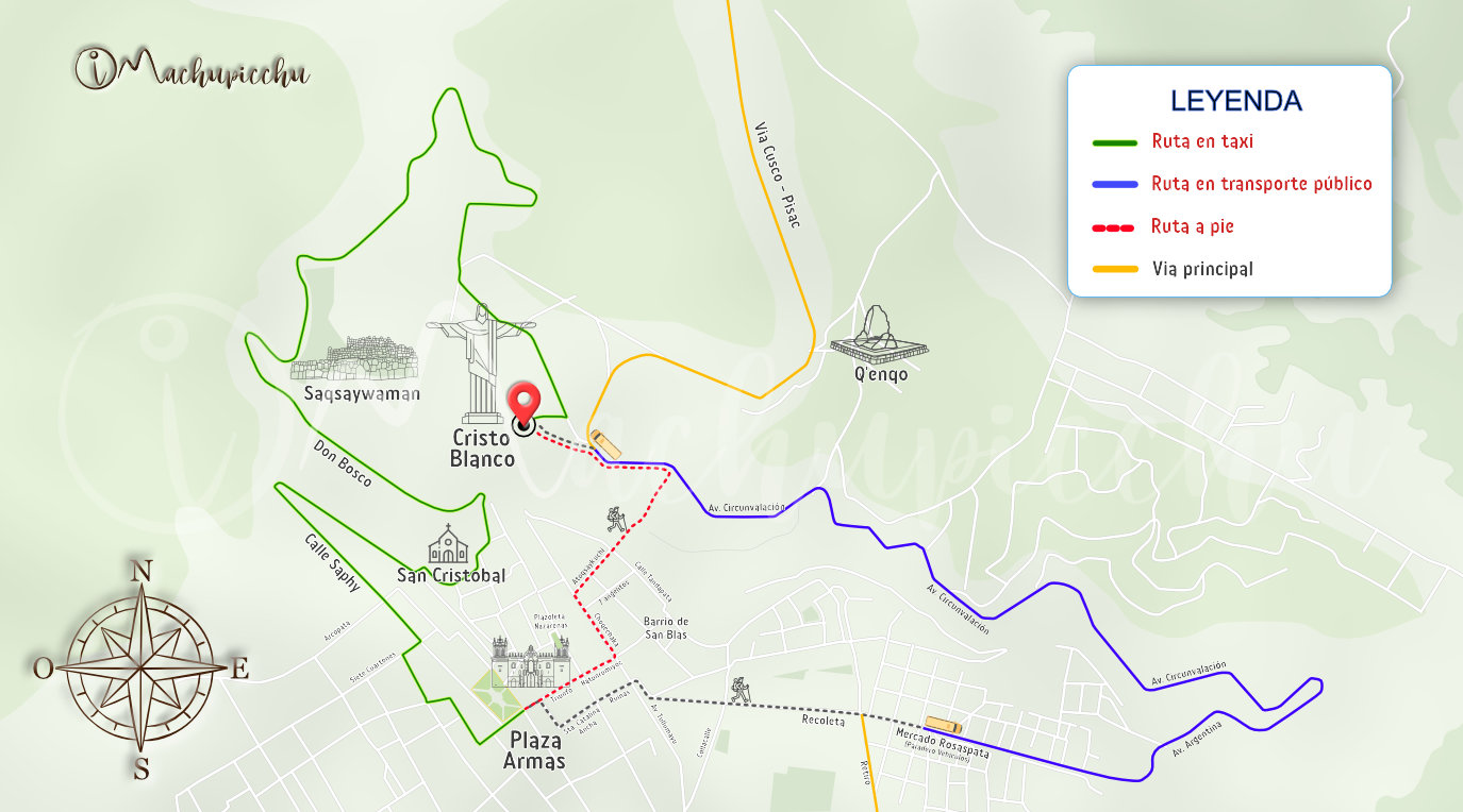 Map to get to Cristo Blanco - Cusco