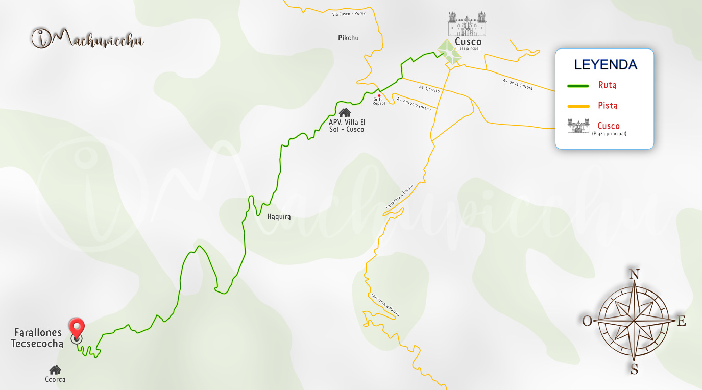 Mapa para alcançar os penhascos de Tecsecocha