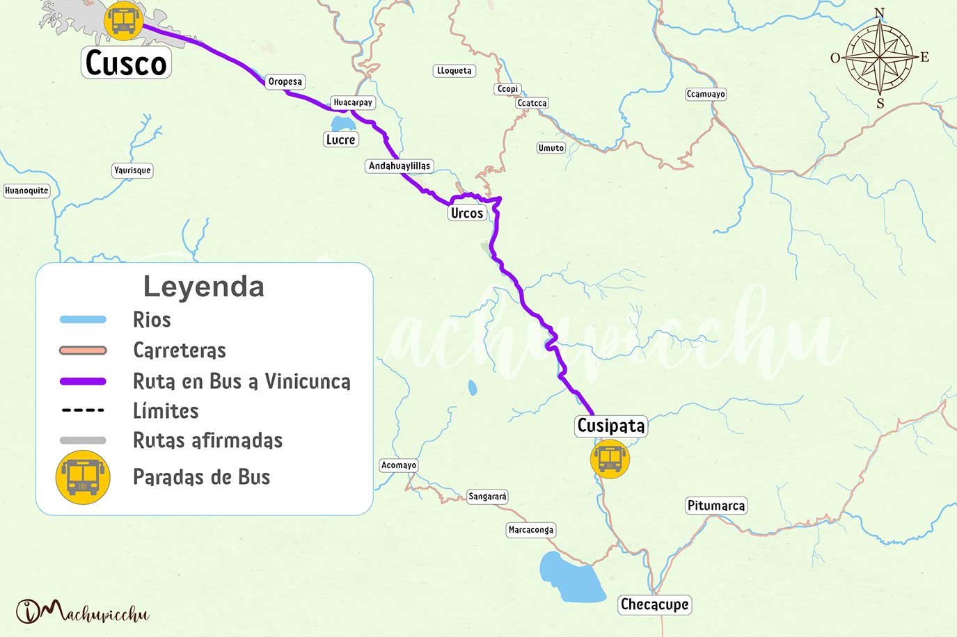 Mapa para llegar a Huchuypicchu