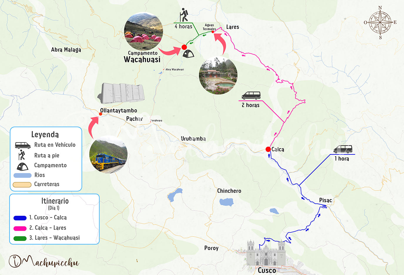 Mapa ruta Lares Trek Día 1