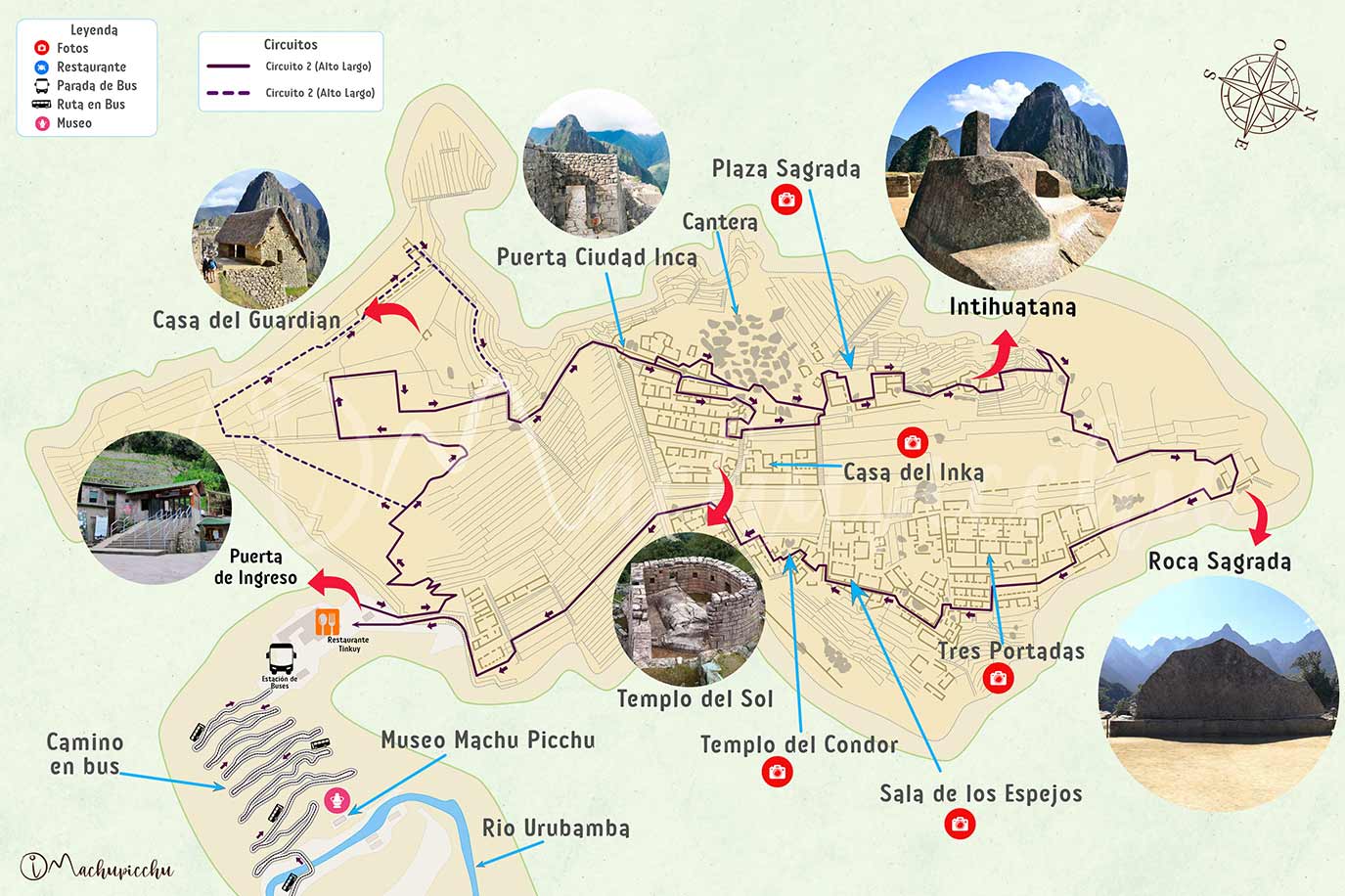 Mapa para llegar Intihuatana y Roca Sagrada