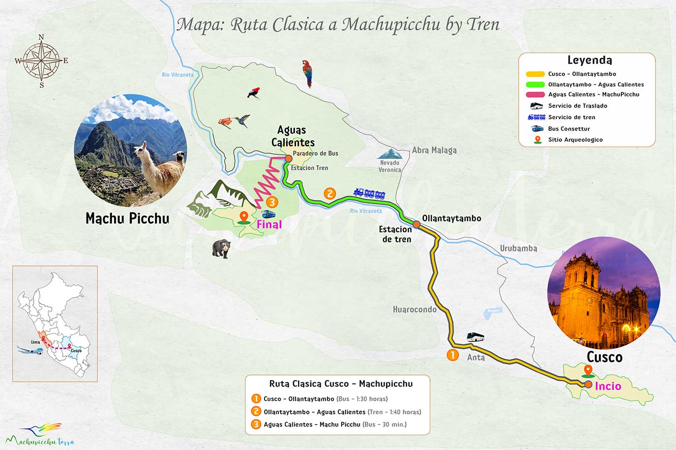 mapa cusco Machu Picchu by tren