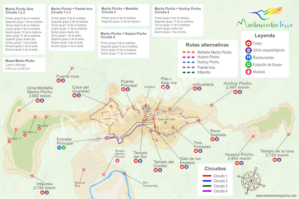 Machu Picchu con todos los circuitos disponibles