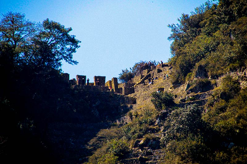 View of the Intipunku buildings of Machu Picchu