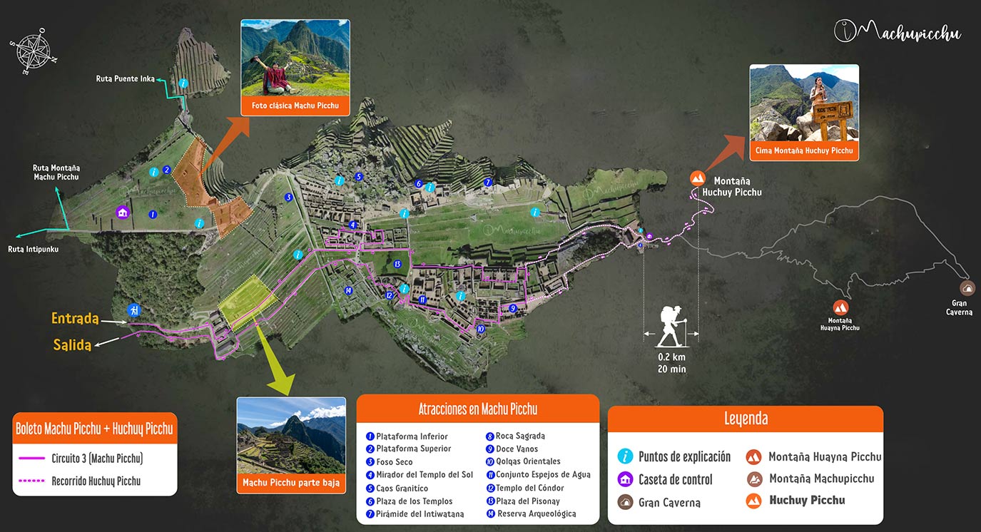 Map of the Machu Picchu + Huchuy Picchu Ticket