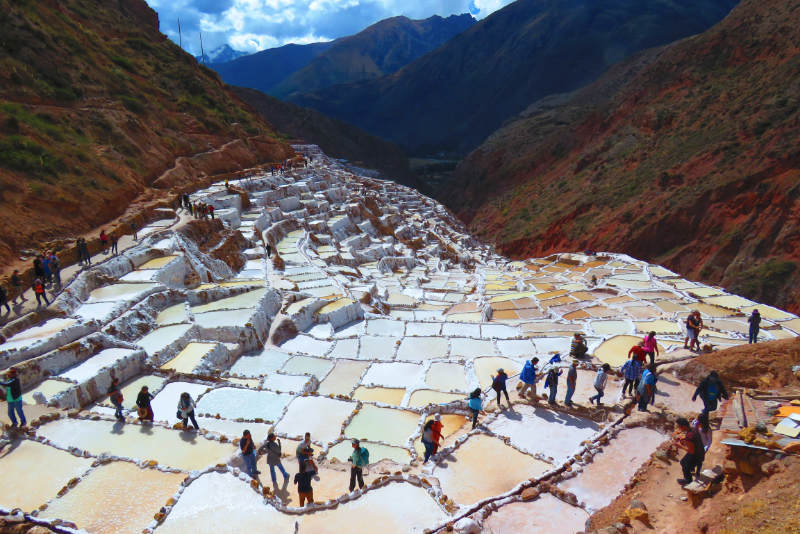 Tourists at the salt mines of Maras