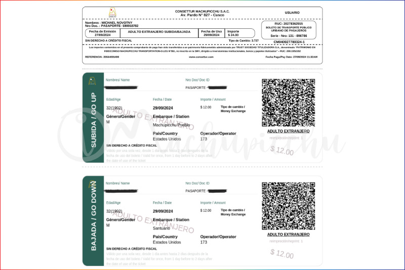 Ticket de bus Consettur - Subida y bajada