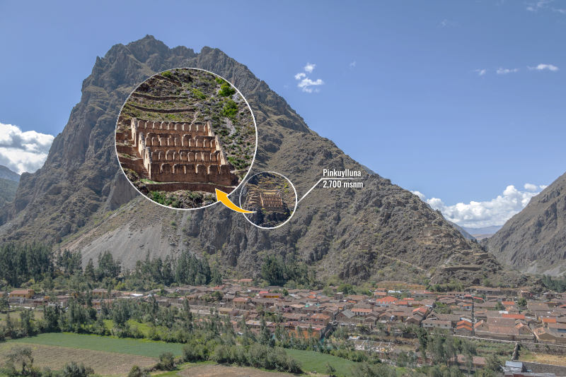Vista a la fortaleza de Pinkuylluna desde el sitio arqueológico de Ollantaytambo