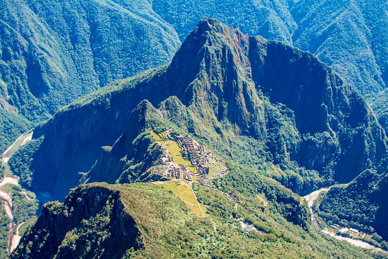 Full view of the Inca citadel from Machu Picchu Mountain