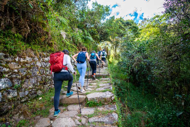 Tourists hiking the Inca Trail to Machu Picchu