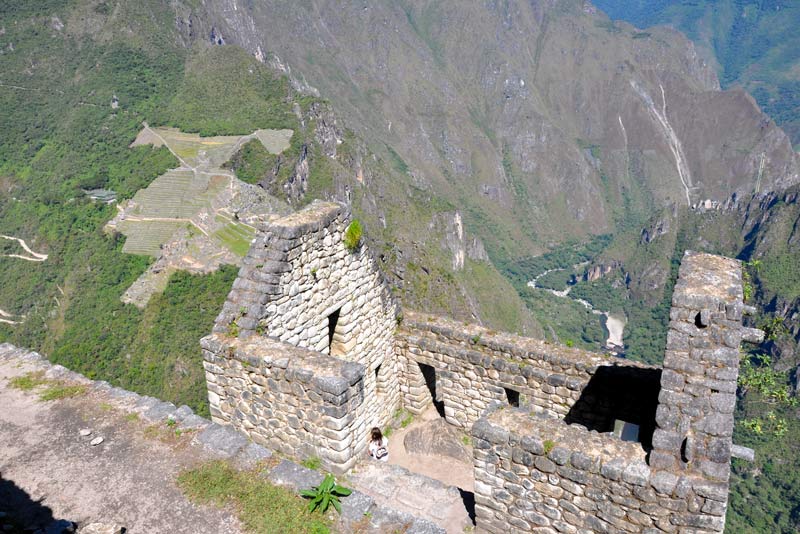 Buildings on the top of Huayna Picchu mountain