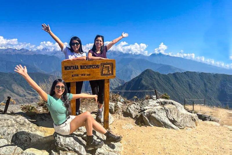 Visitors at the top of Machu Picchu Mountain