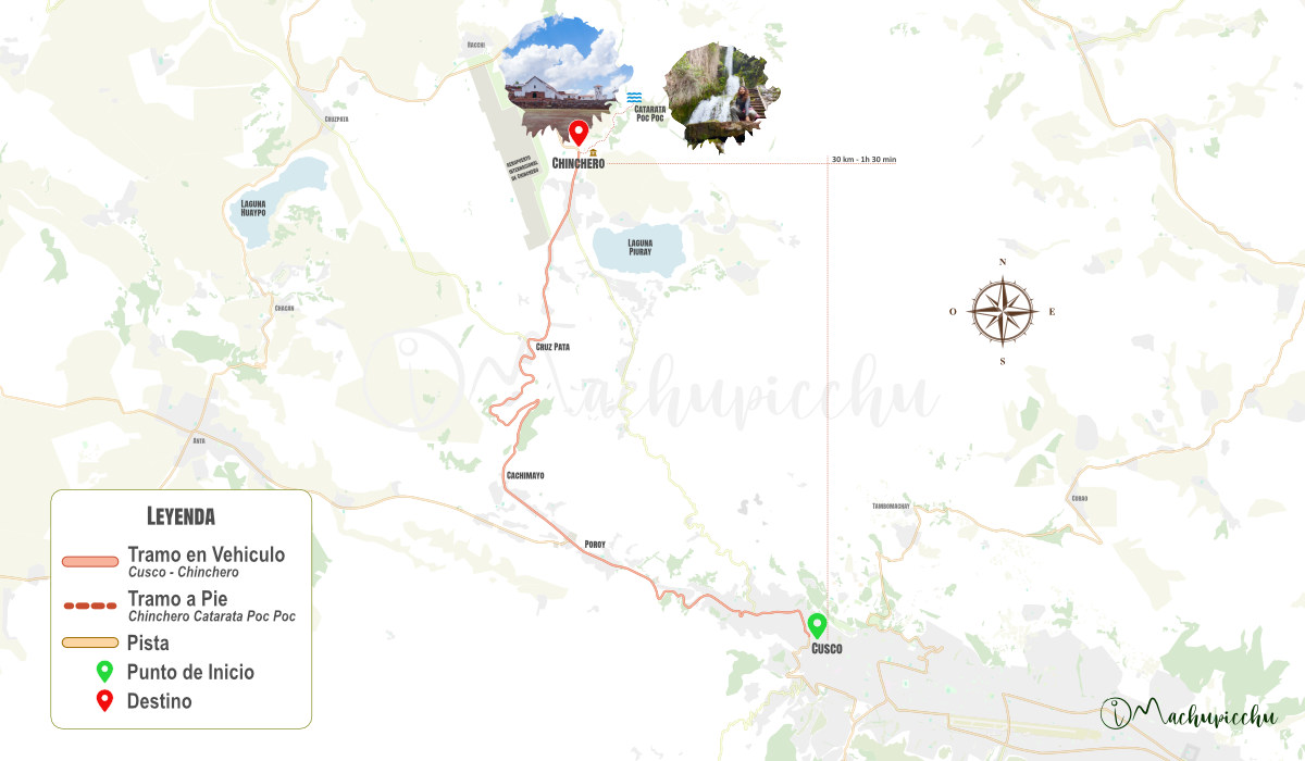 Mapa de la ruta a Chinchero desde la ciudad de Cusco