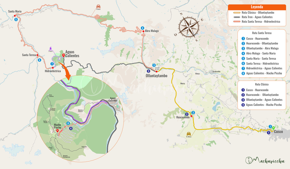 Map – routes to get to Machu Picchu