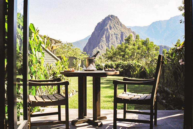 View of Huayna Picchu mountain from Tinkuy restaurant